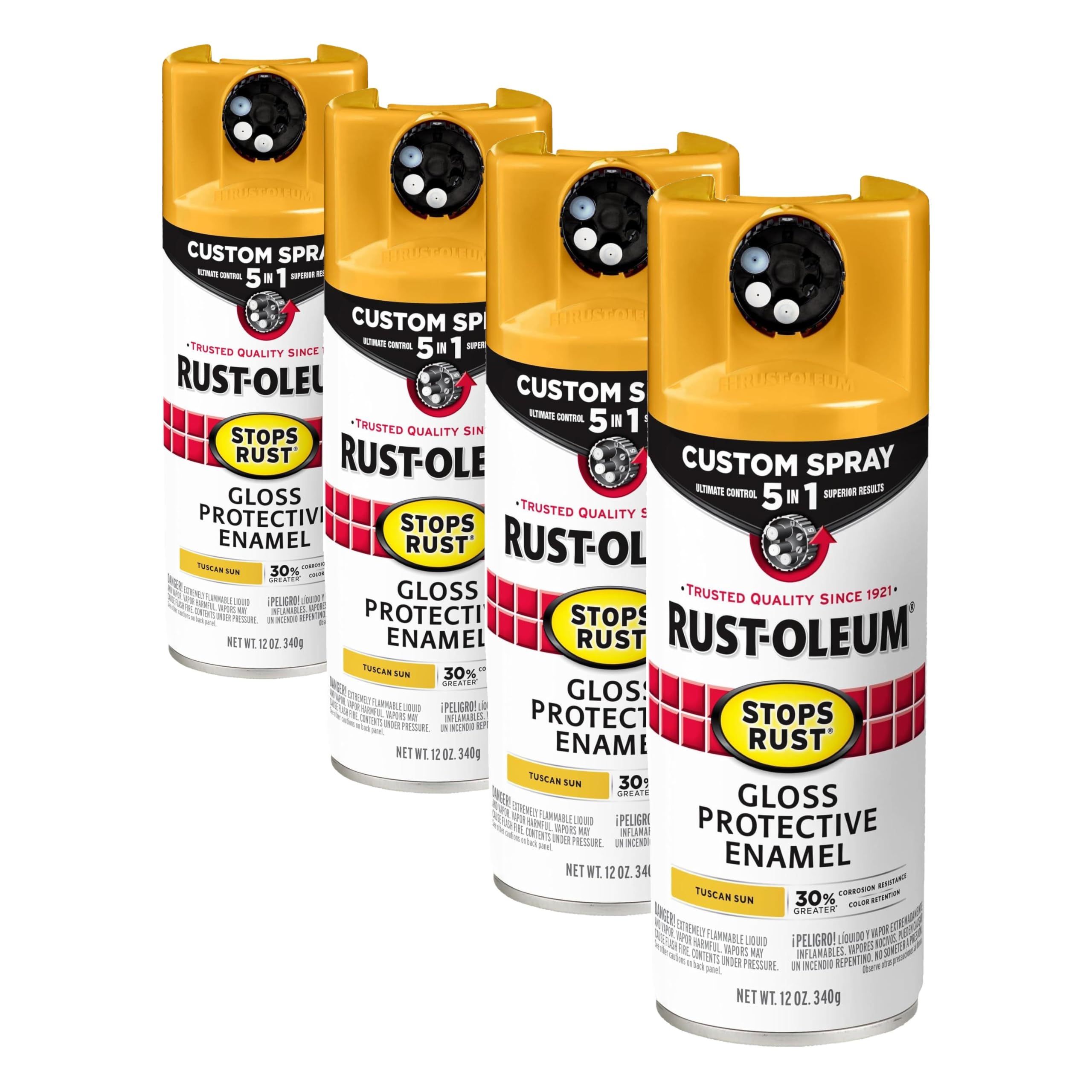 Rust-Oleum 376906 Stops Rust Custom Spray 5-in-1 Spray Paint, 12 oz, Gloss Tuscan Sun (Pack of 4)