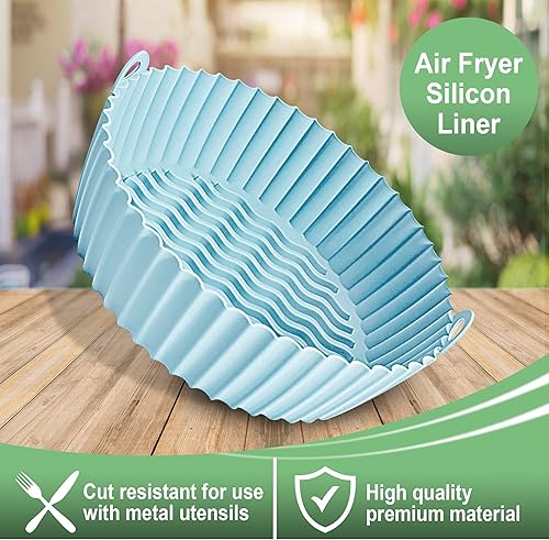 Miniatura 5 de 2 forros reutilizables de silicona para freidora de aire de 8 pulgadas para freidoras de 3 a 5 cuartos de galón, forros plegables antiadherentes