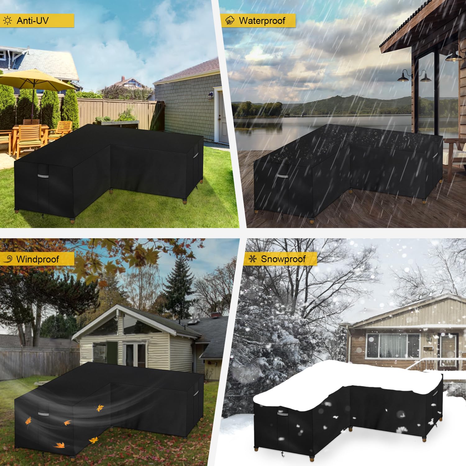 Dokon Copertura Divano Angolare Esterno Impermeabile Copertura per Mobili da Giardino a Forma di L con Prese d'Aria, Antivento Anti-UV Tessuto Oxford 420D Telo Copri Divani Esterno, 250x250x110cm