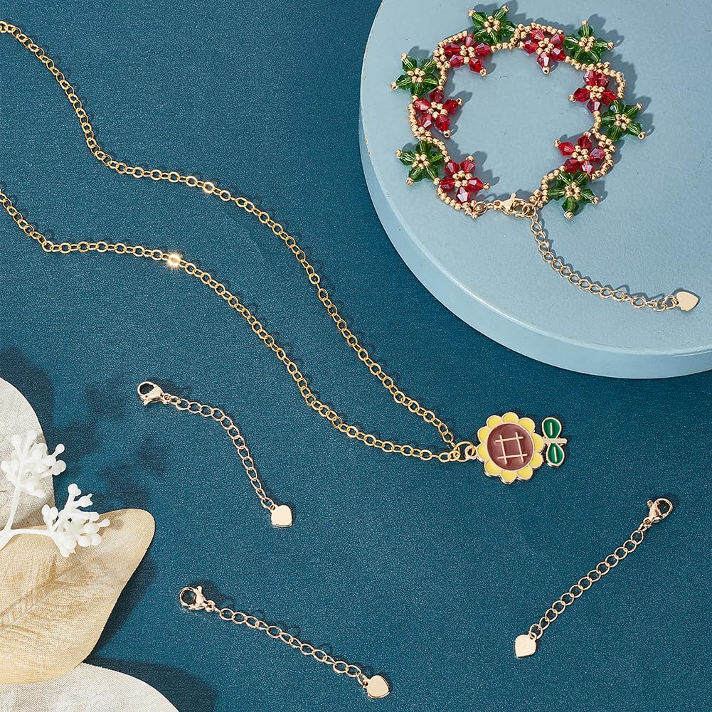 CREATCABIN 20 Pz 18K Ottone Placcato Oro Prolunga Catena Prolunga Collana Maglie Catena Coda Estensione Rimovibile con Chiusure Artiglio Piccolo Ciondolo Cuore per Bracciale Cavigliera Creazione 5.7cm