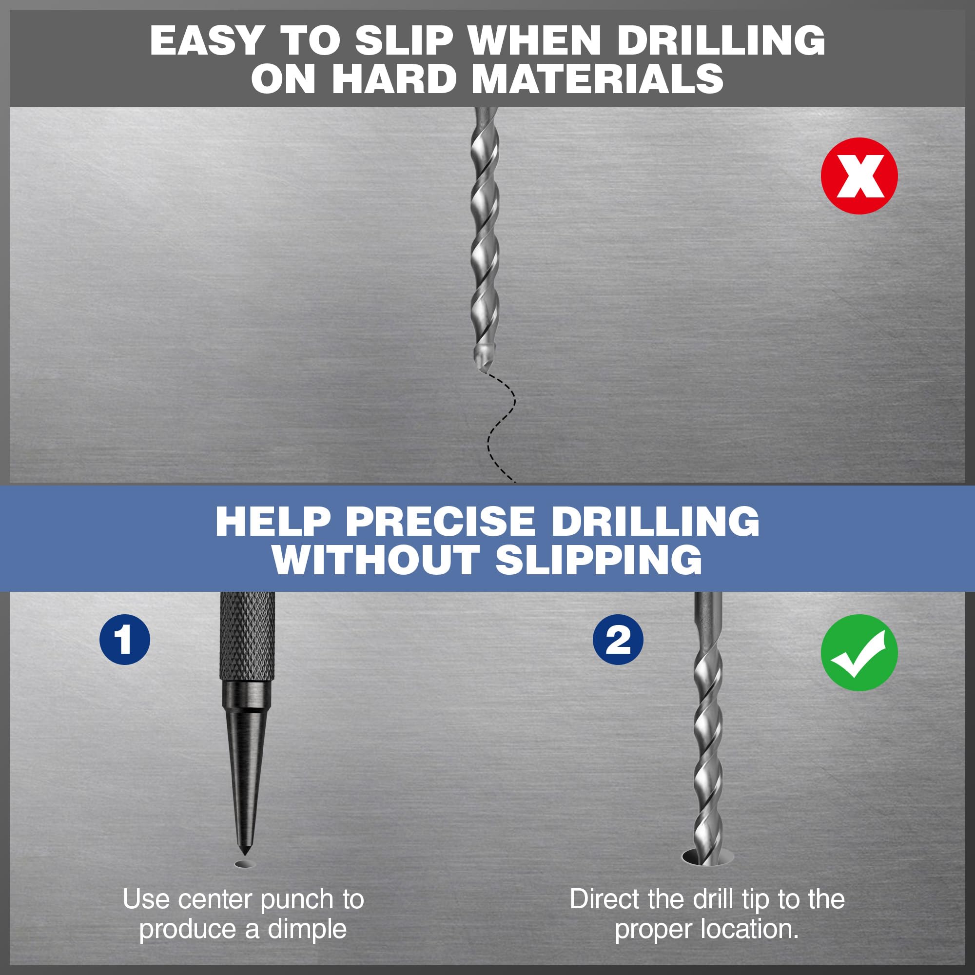 WORKPRO 4-Piece Nail Punch and Center Punch Set Hardened Cr-V Steel with Knurled Grip 1 32 1 16 — view 6