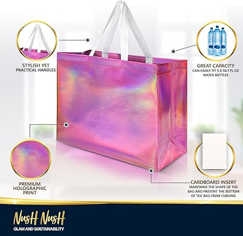Miniatura 39 de Nush Nush Bolsas de regalo doradas extragrandes – Juego de 12 bolsas de regalo reutilizables extra grandes con asas – Bolsas de regalo XL perfectas
