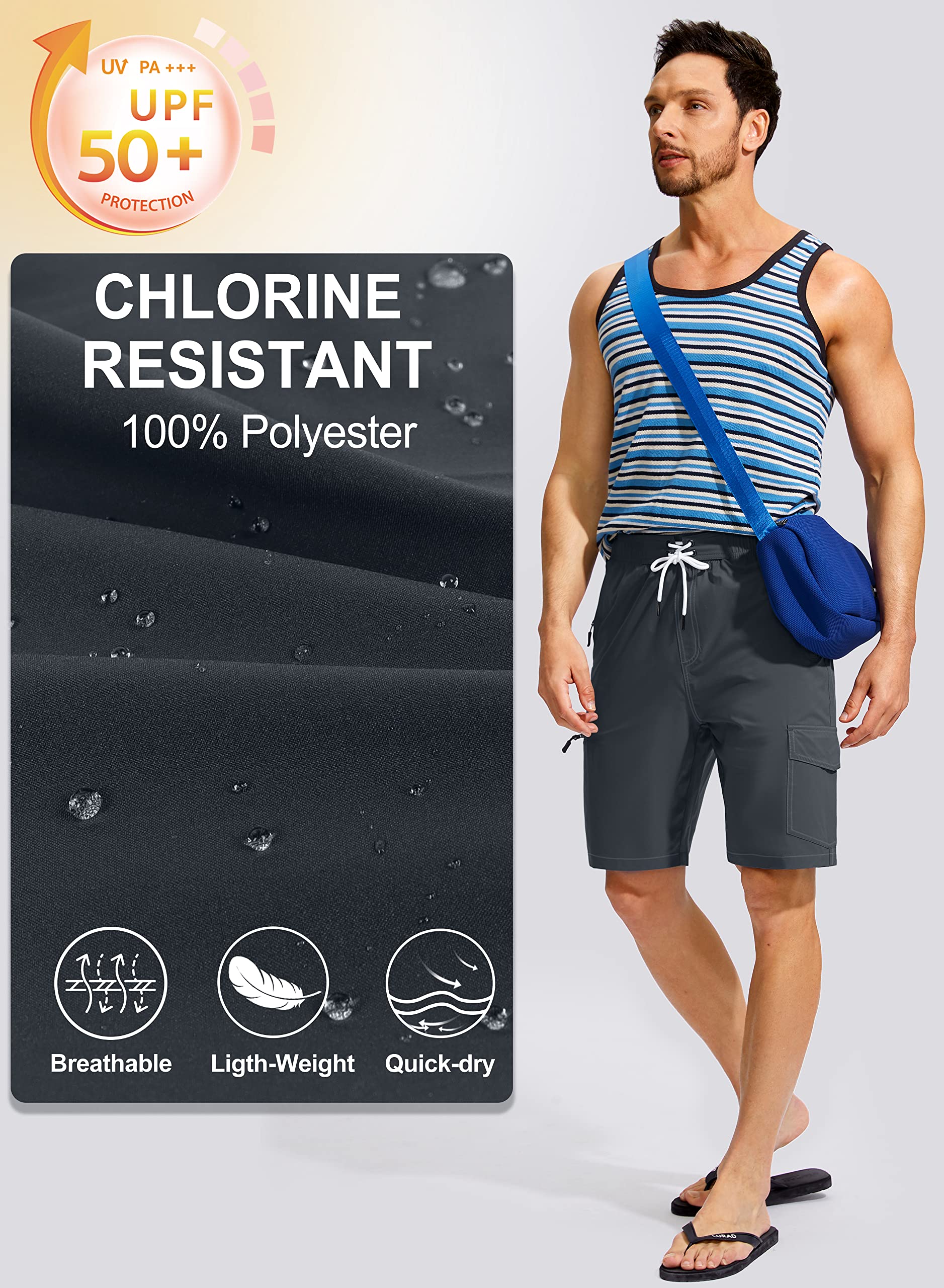 Kayrth Costume da bagno da uomo Quick Dry Board Shorts con 5 tasche Costumi da bagno da uomo - No Mesh Liner, Grigio acciaio, XXX-Large