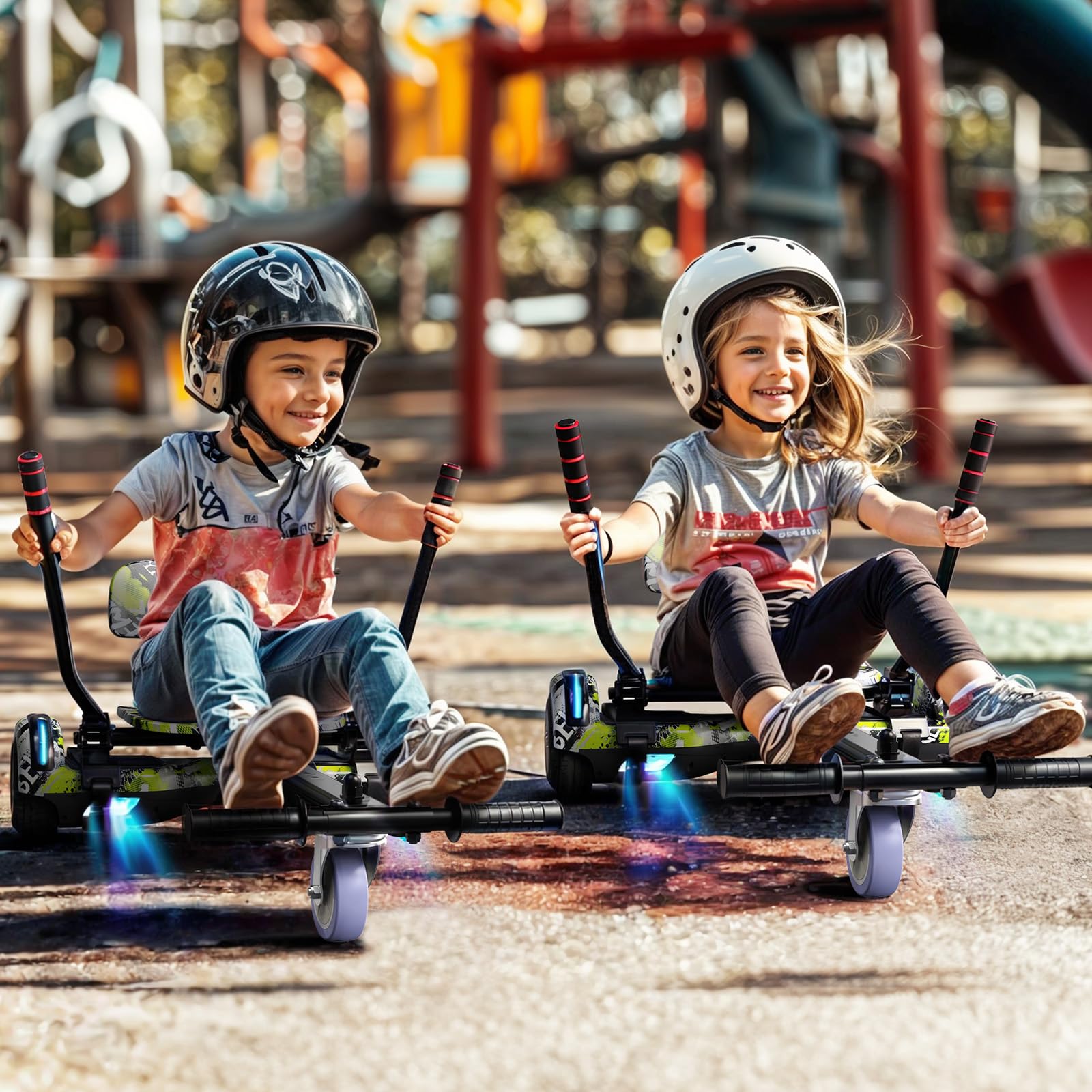 SISIGAD Hoverboard, Scooter Sitzbefestigung Combo mit Bluetooth Corlorful LED Lights, einstellbare Rahmenlänge für Kinder