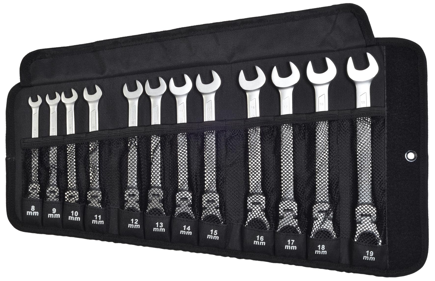 SW-Stahl 03530L Juego de Llaves Combinadas con Carraca, 8-19 mm, 12 Piezas | Herramientas con cabeza articulada flexible y acabado en cromo vanadio, estuche de transporte incluido para taller.