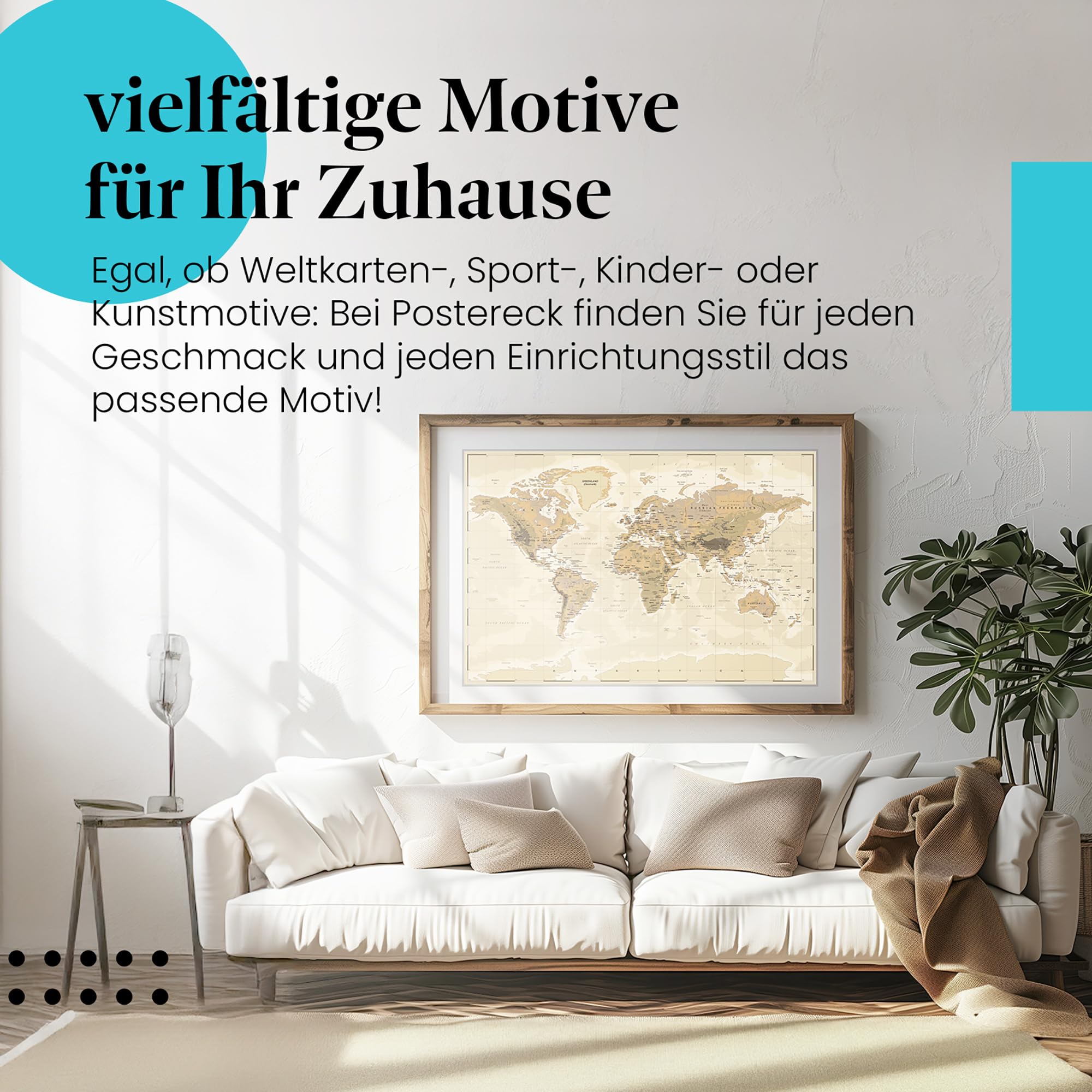 Postereck - 0610 - Alte Vintage Vektor Weltkarte, Länder Kontinente - Unterricht Klassenzimmer Schule Wandposter Fotoposter Bilder Wandbild Wandbilder - Leinwand - 75,0 cm x 50,0 cm