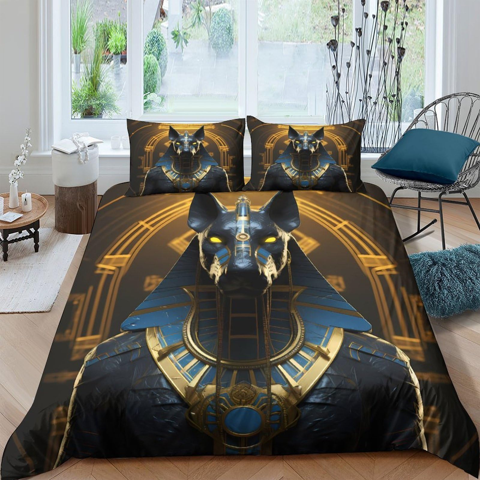 Ctjqhvkz Style-7 3D Printed Egyptian Anubis Fitted Sheet Microfiber Gold Black Bed Cover For Bedroom Guest Room Mattress Protection Decor Single（135X200cm）