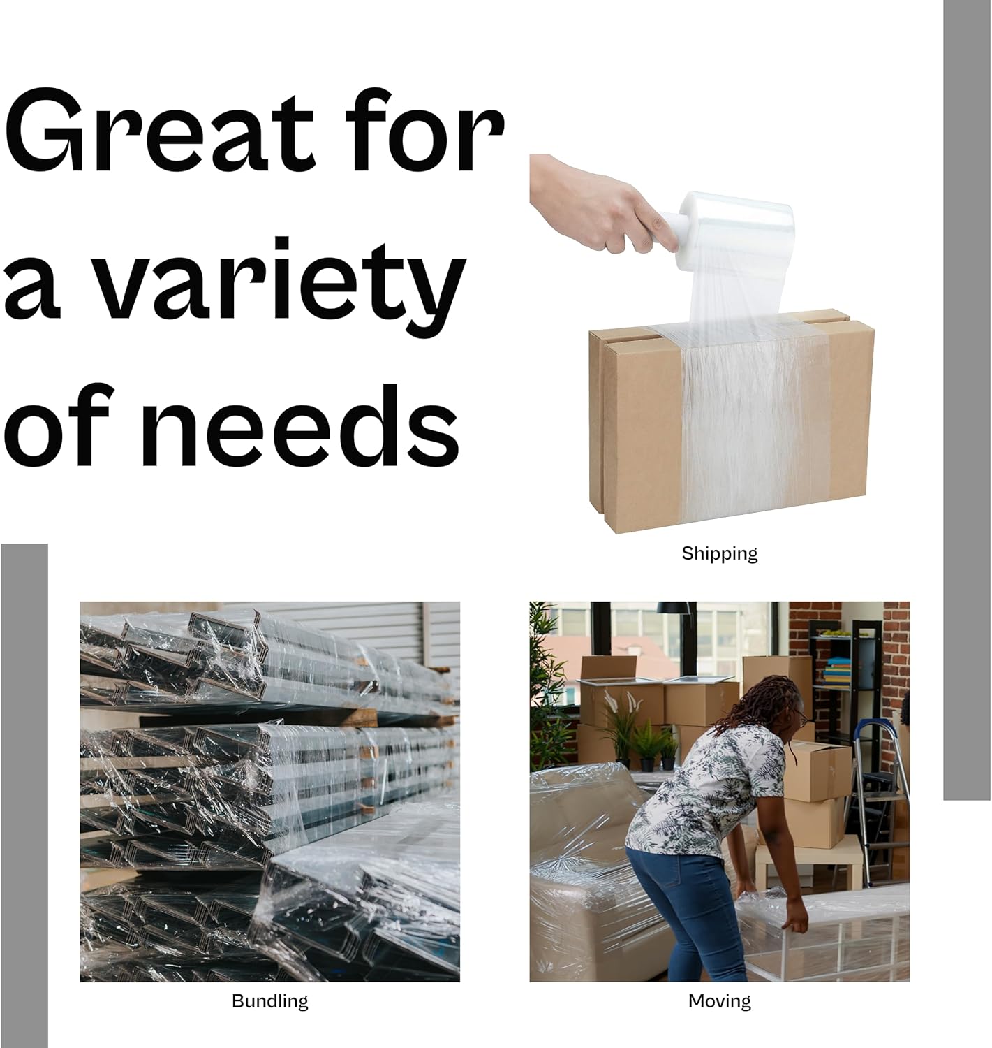 PSBM Mini Stretch Wrap with Extended Core Handles, 12 Rolls 5 Inch x 1000 Feet 45 Gauge Heavy Duty Plastic Wrap Industrial Strength Shrink Film for Moving, Packing & Shipping