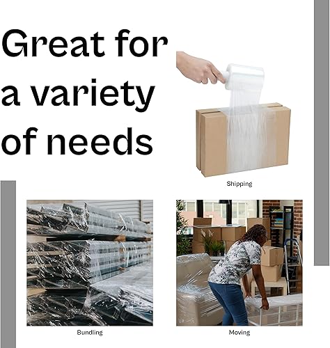 Miniatura 8 de PSBM Mini envoltura elástica con mango de núcleo extendido, paquete de 12, 5 pulgadas x 1000 pies, calibre 55, adherencia de plástico transparente,