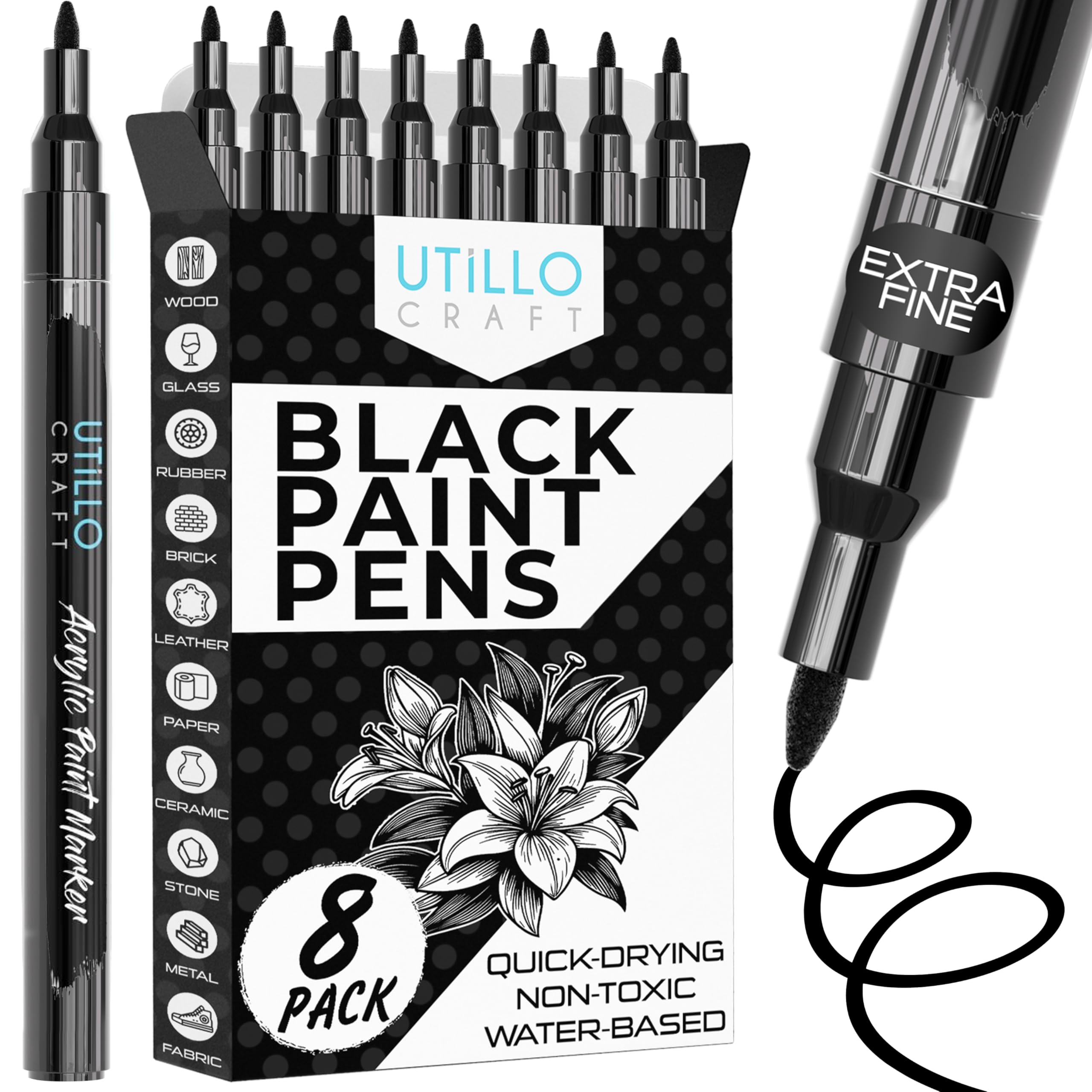 Amazon.com: Utillo Craft Black Paint Pen (8-Pack) Extra Fine 0.7mm