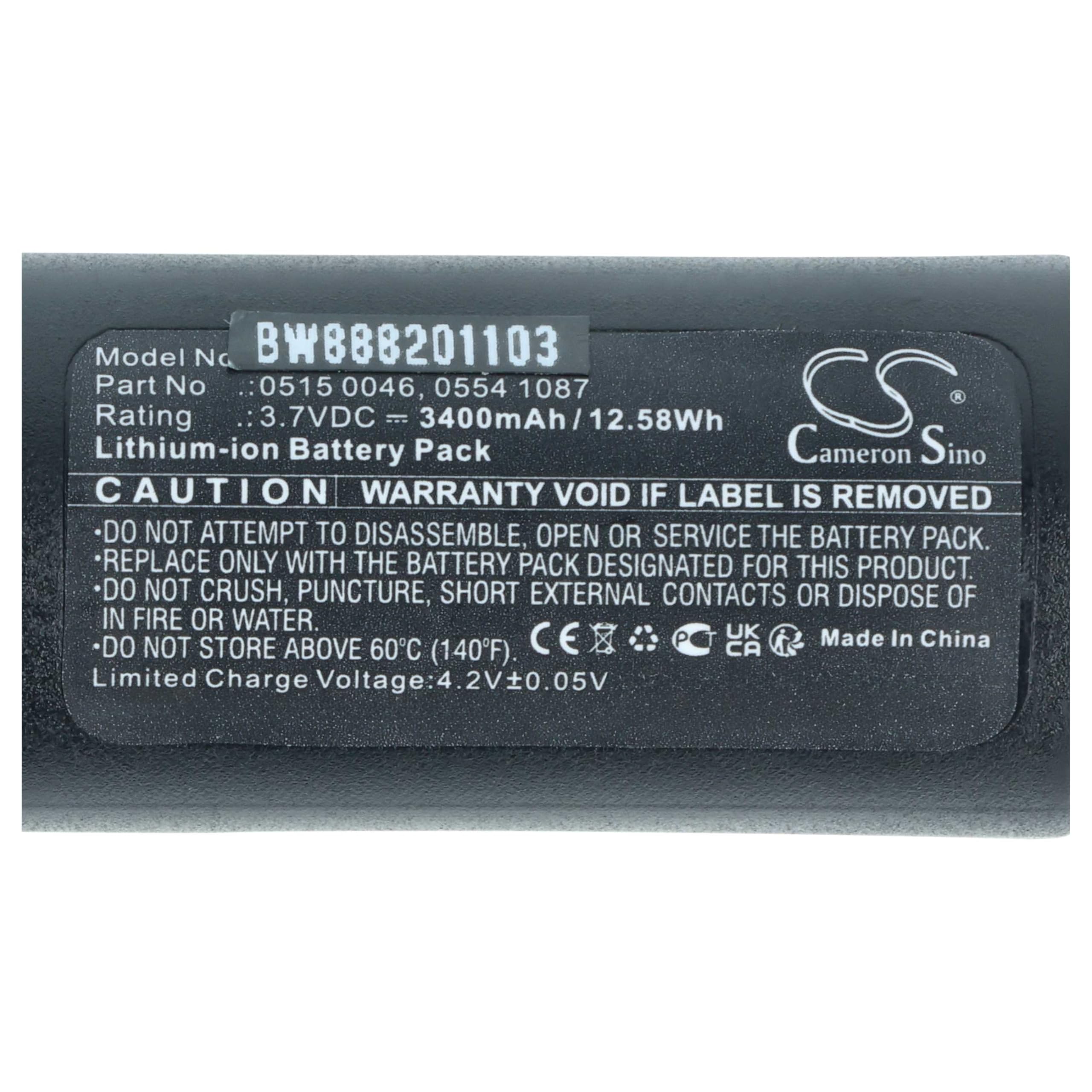 vhbw batteria sostituisce Testo 0515 0114, 0554 1087, 0515 0046, 0515 0100 per dispositivo di misurazione (3400mAh, 3,7V, Li-Ion)