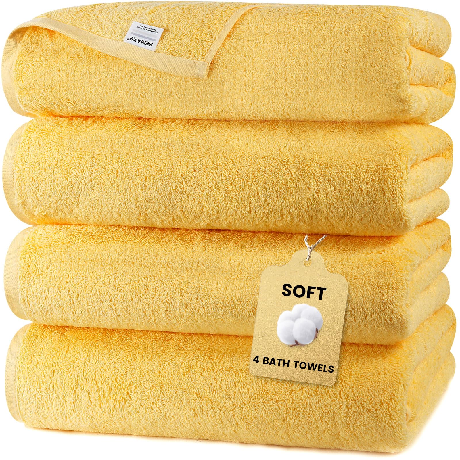 SEMAXE 4-Piece Yellow Bath Towel Set