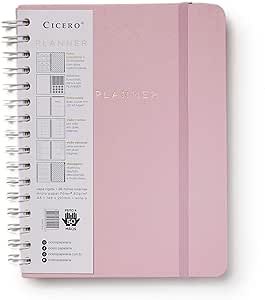Planner Wire-o Pastel, Rosa, Mensal e Semanal, 96 Folhas, Papel Pólen 80g/m², Tamanho A5 (Grande)