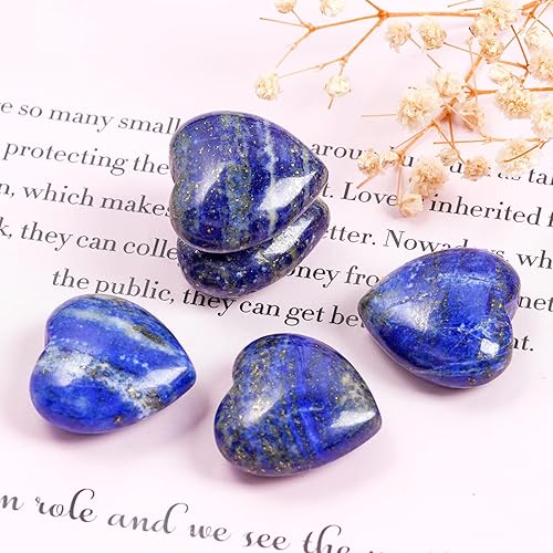 Miniatura 7 de Marrywindix 10 paquetes de 1 pulgada de cristal curativo natural de lapislázuli con corazón tallado de palma, piedra de preocupación de chakras y