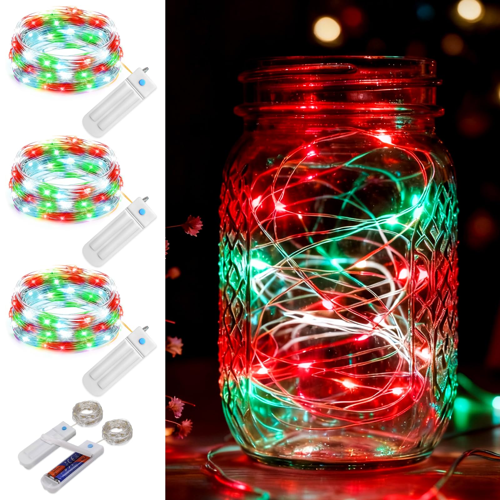 ZNYCYE 3 Pack(8.2ft)-50 LED Christmas Fairy Lights with Timer, Fairy Decorations Gifts-7 Modes Battery Fairy Lights Battery (Included) Operated Christmas Led Lights for DIY,Wedding,Party,Mason Jars