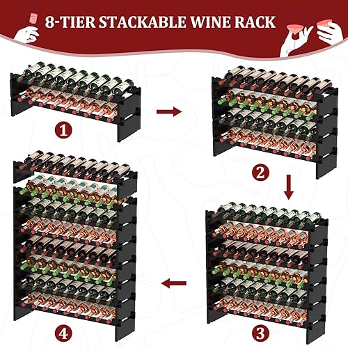 Miniatura 2 de Domax Estante de vino independiente para piso, 8 niveles, soporte para botellas de vino, 72 botellas, estantes apilables de madera de bambú para