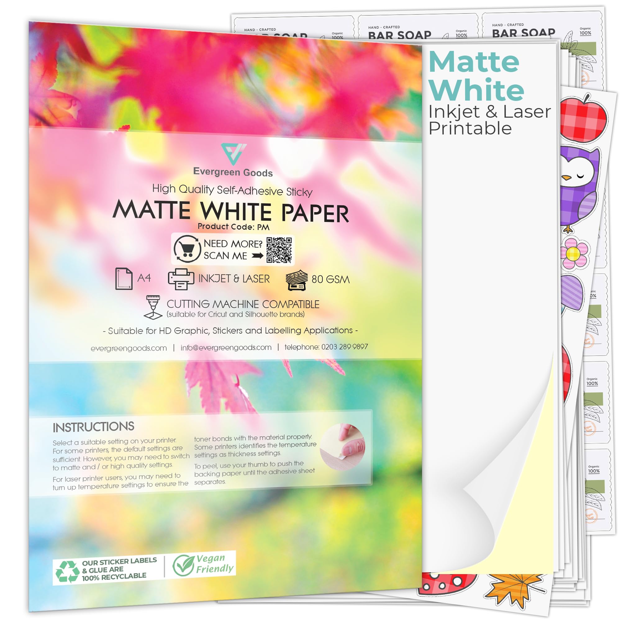 Evergreen Goods 500 Vellen A4 Wit Mat Stickerpapier Inkjet En Laser Afdrukbaar Zelfklevend Label Met Plakkende Achterkant Productetiketten Maken Voor Kunst Ambacht 1236287838