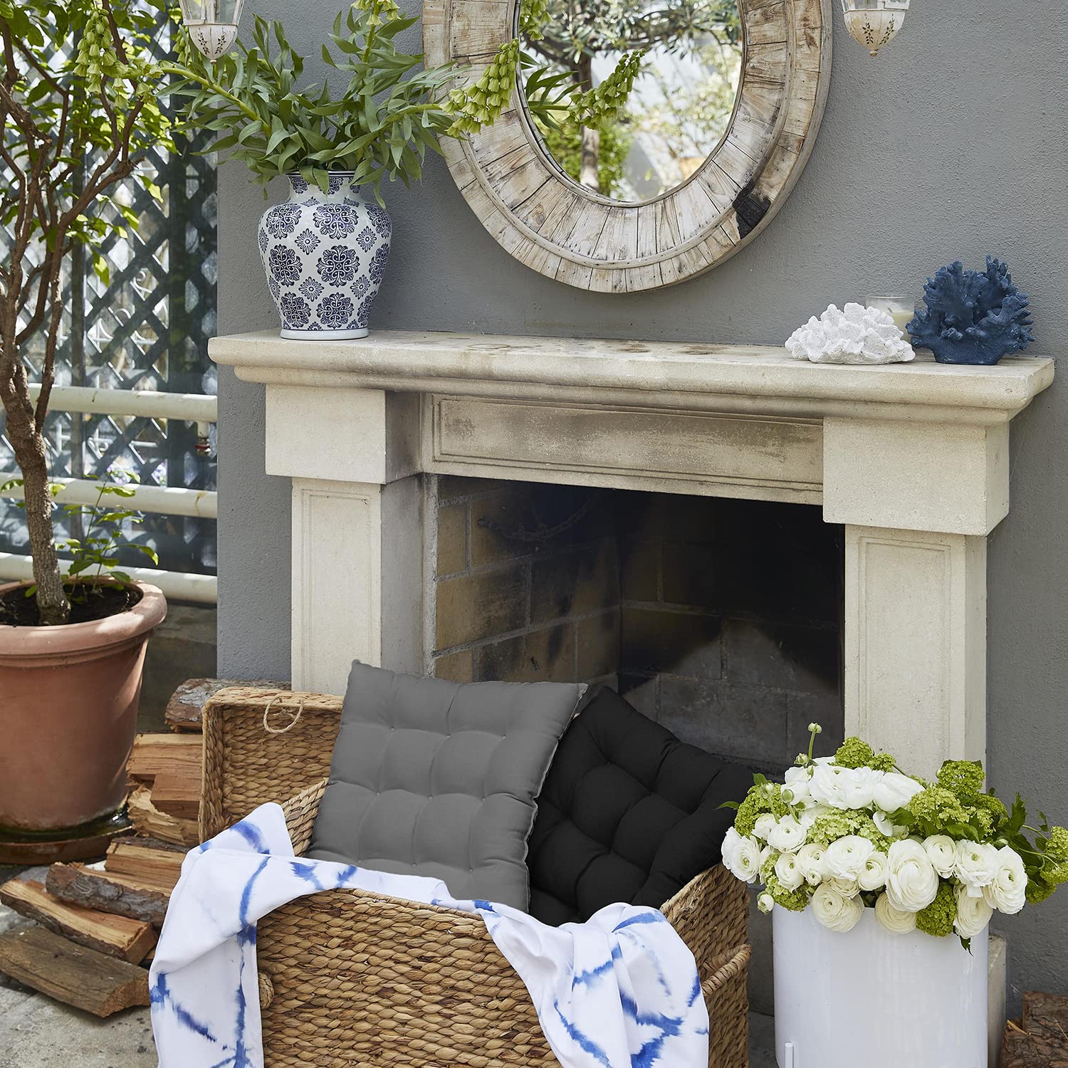 GREATOYAR Cojines para Silla y Asiento, Decoración de Asiento de Jardín Casa Terraza, Cojín Decorativo con Correas de Sujeción, 9 Pespuntes, Fabricado en España, 40 x 40 x 3.5 cm, Pack 4, Gris