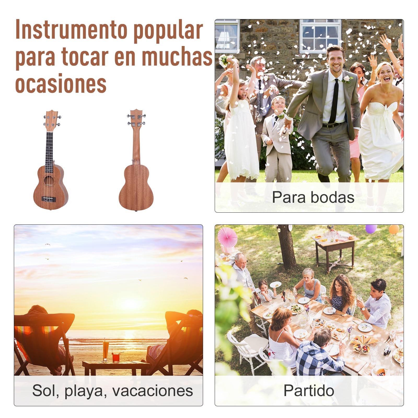 HOMCOM Ukelele 21 Pulgada Ukelele Soprano de Iniciación para Principiantes Ukelele Concierto Hawaiian Cuerdas Aquila de Nylon Material Madera 53x17,5x6,2 cm