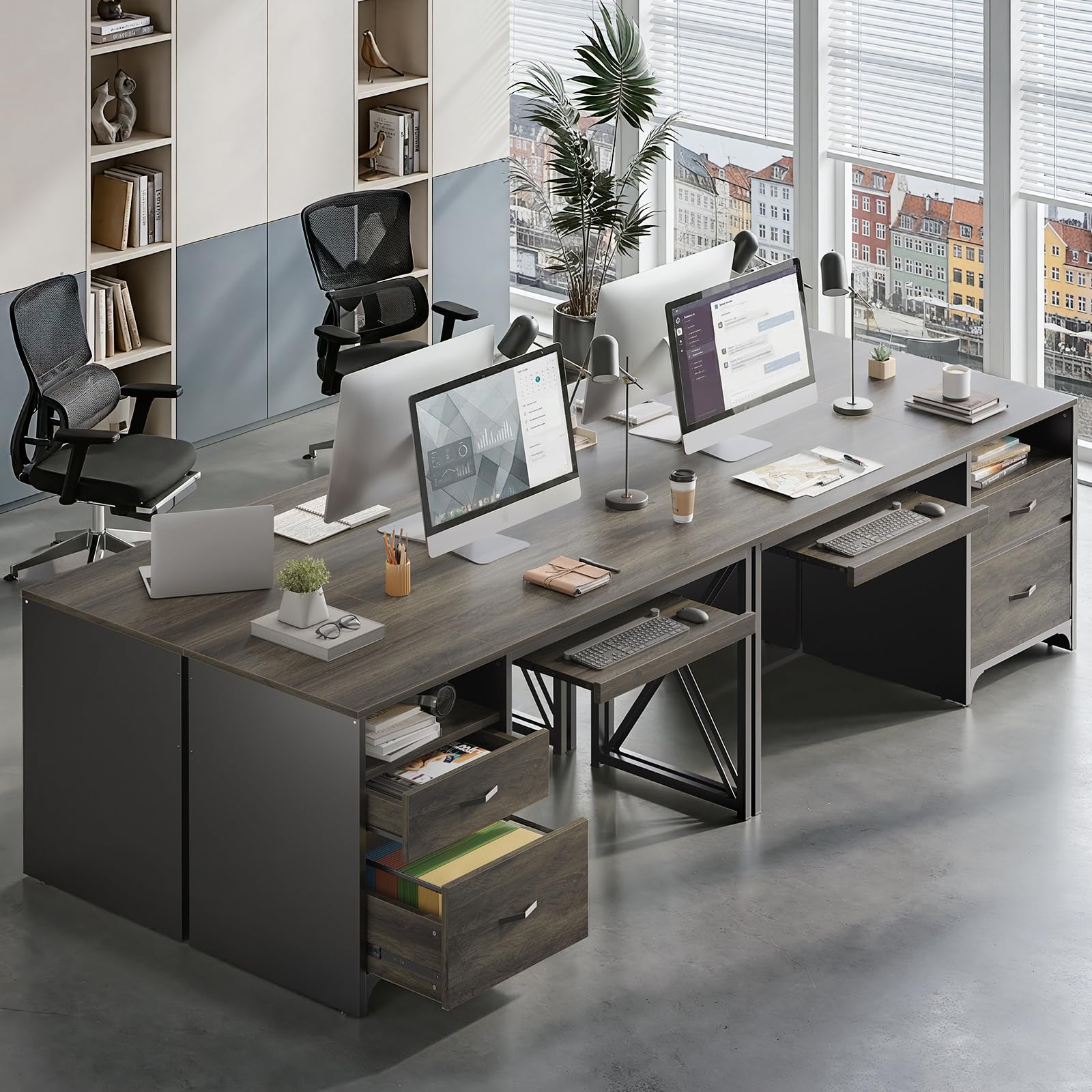 パソコンデスク Table and Chair (for Office, Room etc) Bestier Office Desk with Drawers, 55 inch Industrial Computer Desk