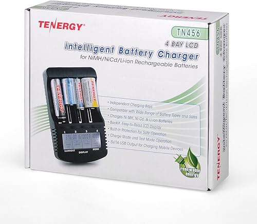 Miniatura 8 de Tenergy TN456 Cargador de batería universal inteligente con 4 ranuras, pantalla LCD, salida USB, adaptador de corriente, cargador de batería