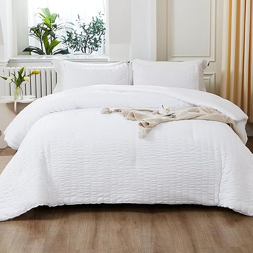 Litanika Juego de edredón blanco tamaño King, juego de edredón ligero de sirsaca de 3 piezas, juego de cama suave como regalo (edredón de 104 x 90