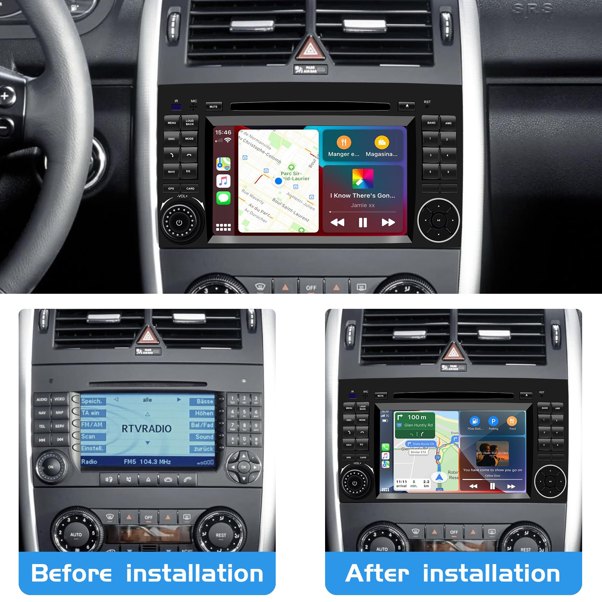 Android-Autoradio für Benz W169 W245 B16 B170 B180 B200 W639 Vito Viano W906 Sprinter Bildschirm Carplay Android Auto, GPS-Navigation [2 GB RAM + 16 GB ROM]