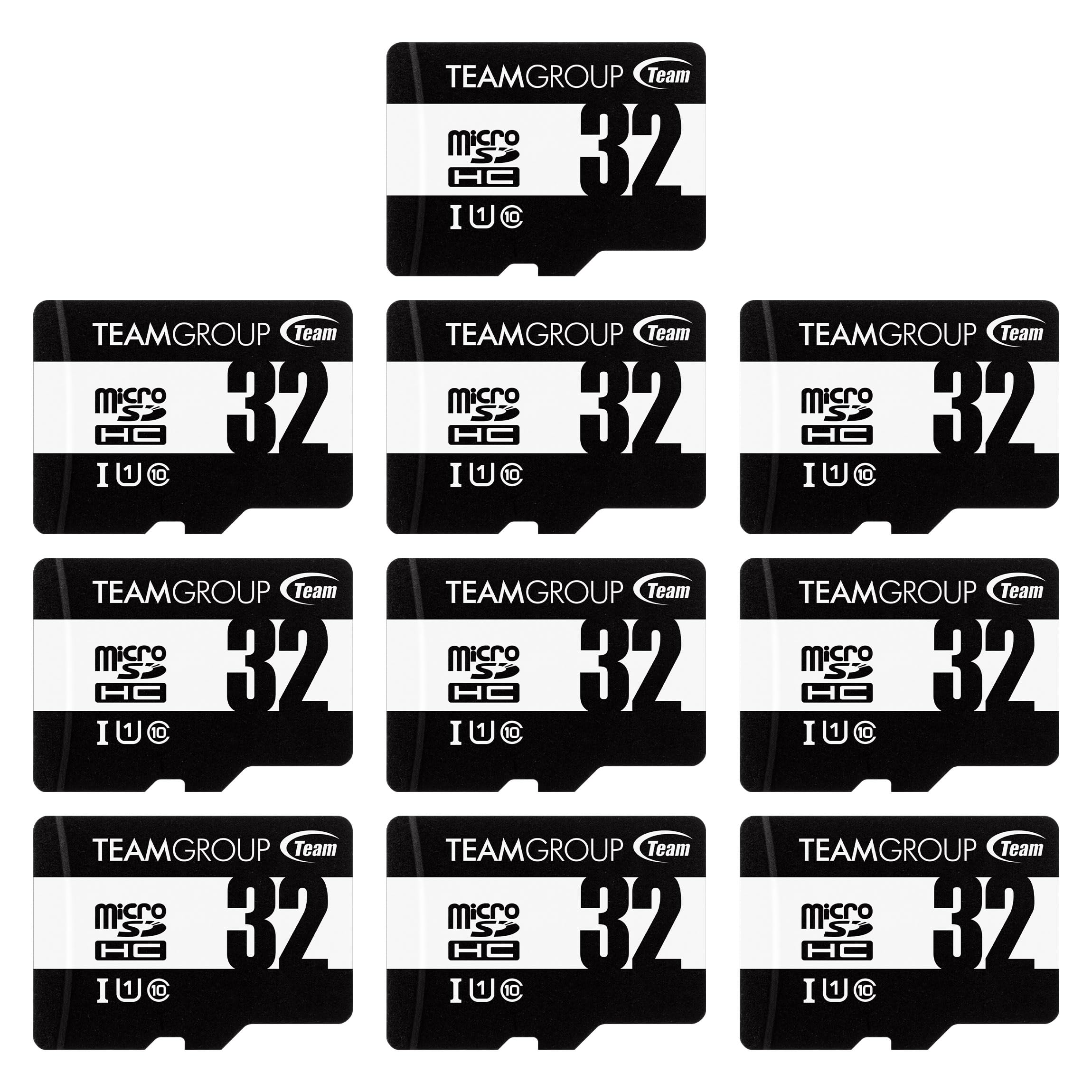 TEAMGROUP Micro 32GB 10 Pack UHS-I U1 Class 10 SDHC SDXC Read Speed up to 100MB/s High Speed Flash Meomry Card with Adapter for Camera, Surveillance,