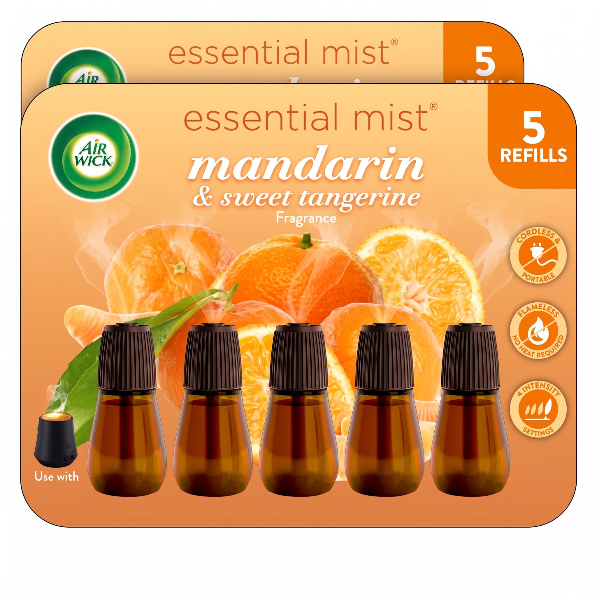 Air Wick Essential Mist Refill, 5 ct | Mandarin &amp; Sweet Orange | Essential Oils | Air Freshener | Pack of 2