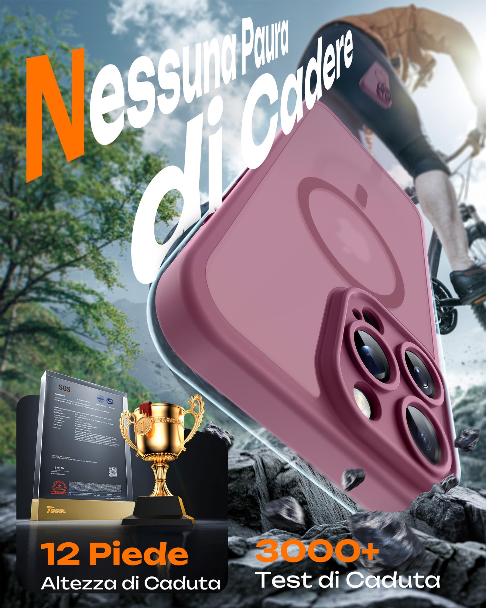 TOCOL Cover Magnetica per iPhone 16 Pro 6,3 Pollic, Compatibile con MagSafe, Protezione Fotocamera Integrata, Custodia Antiurto Traslucida Opaca, Prugna