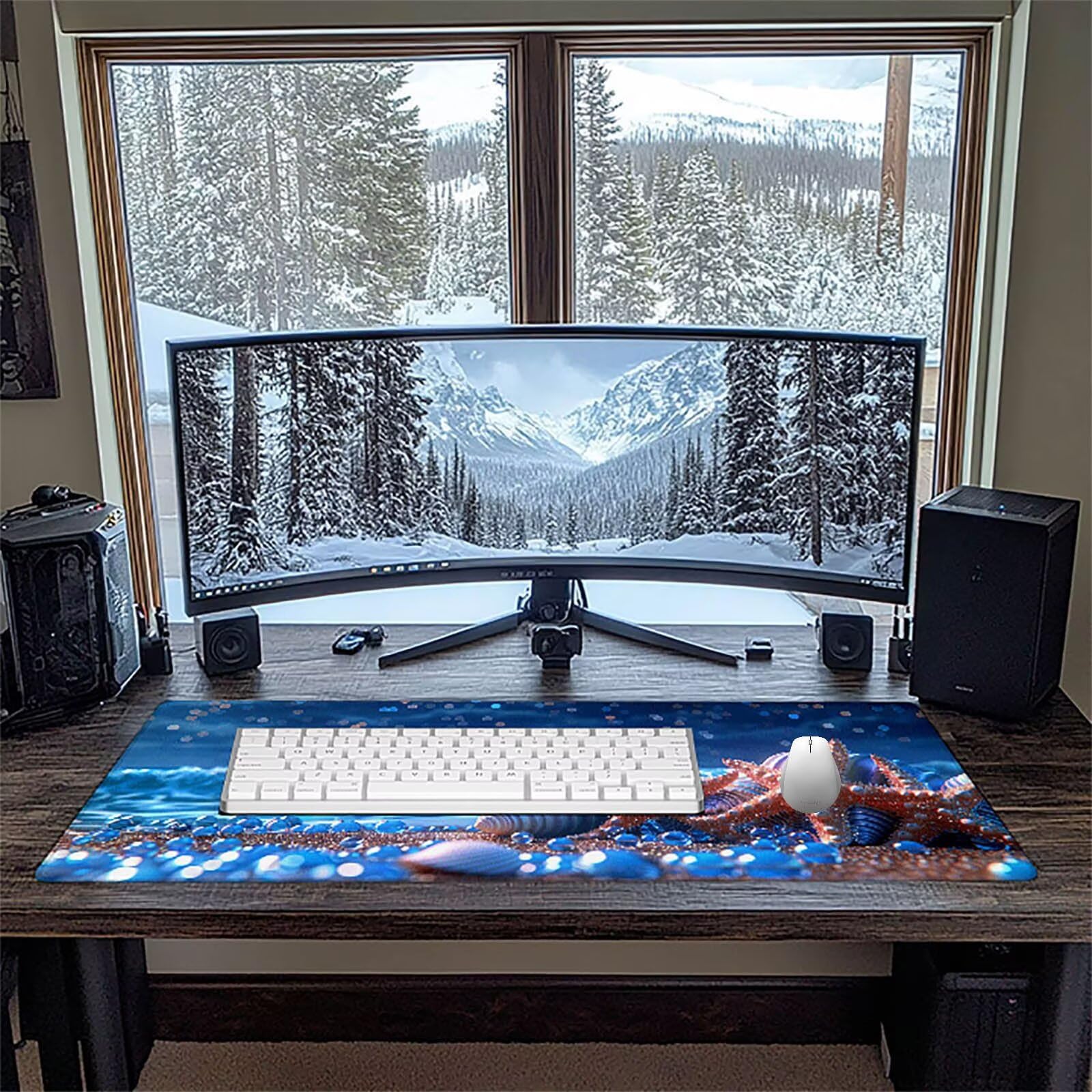Conchiglia Tappetino Mouse Gaming xxl 1000 x 500 mm, Tappetino Scrivania Blu Con Bordi Cuciti, Presa Stabile su Superfici Lisce, Impermeabile Antiscivolo Mouse Pad per Gaming Accessori Regalo q2-168