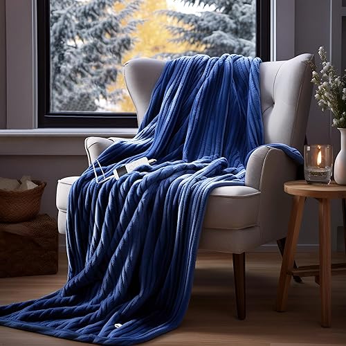 Miniatura 6 de Bafode Manta térmica tamaño Queen, manta eléctrica de 84 x 90 pulgadas con doble control, manta térmica de franela y sherpa con 10 niveles de