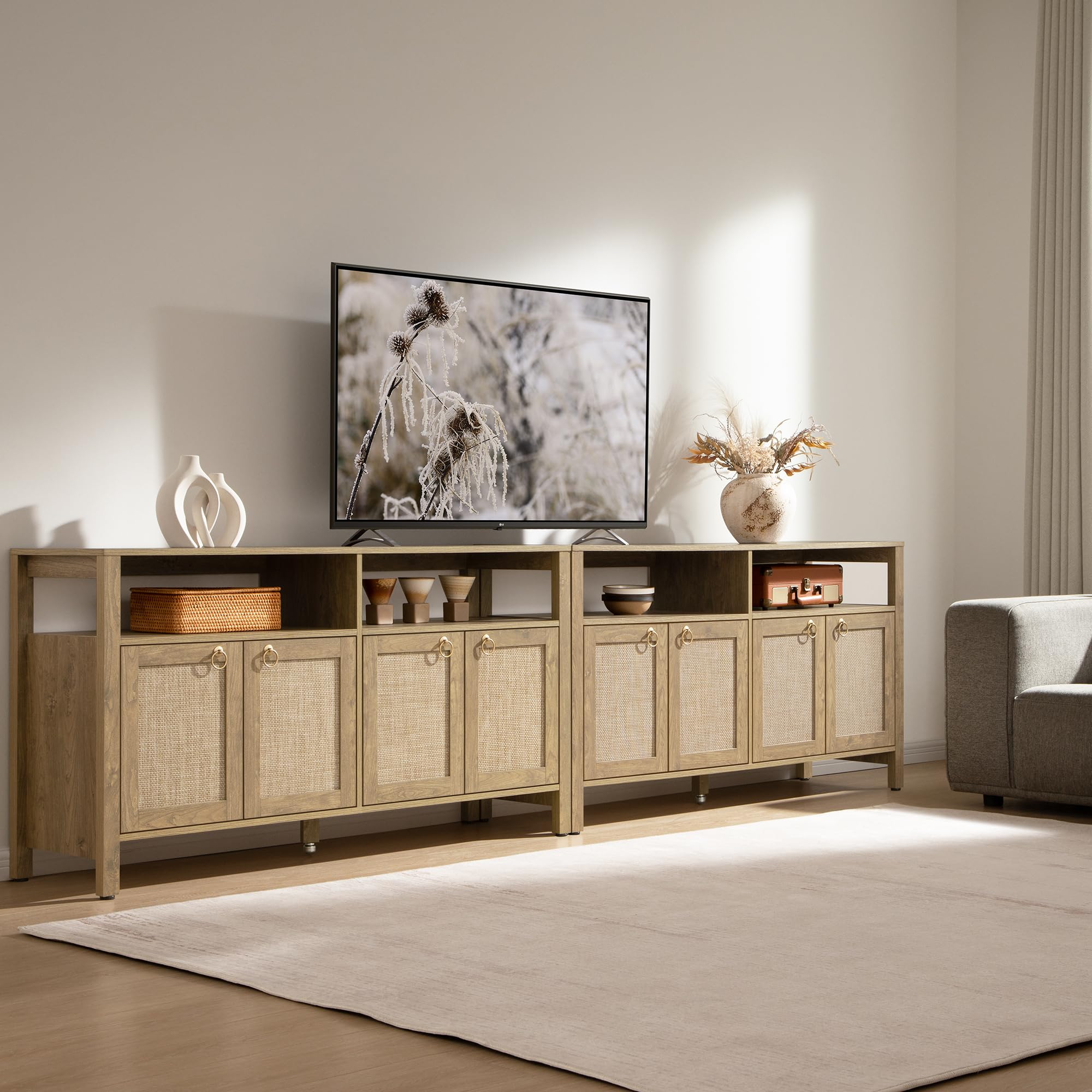 SICOTAS large boho rattan TV stand