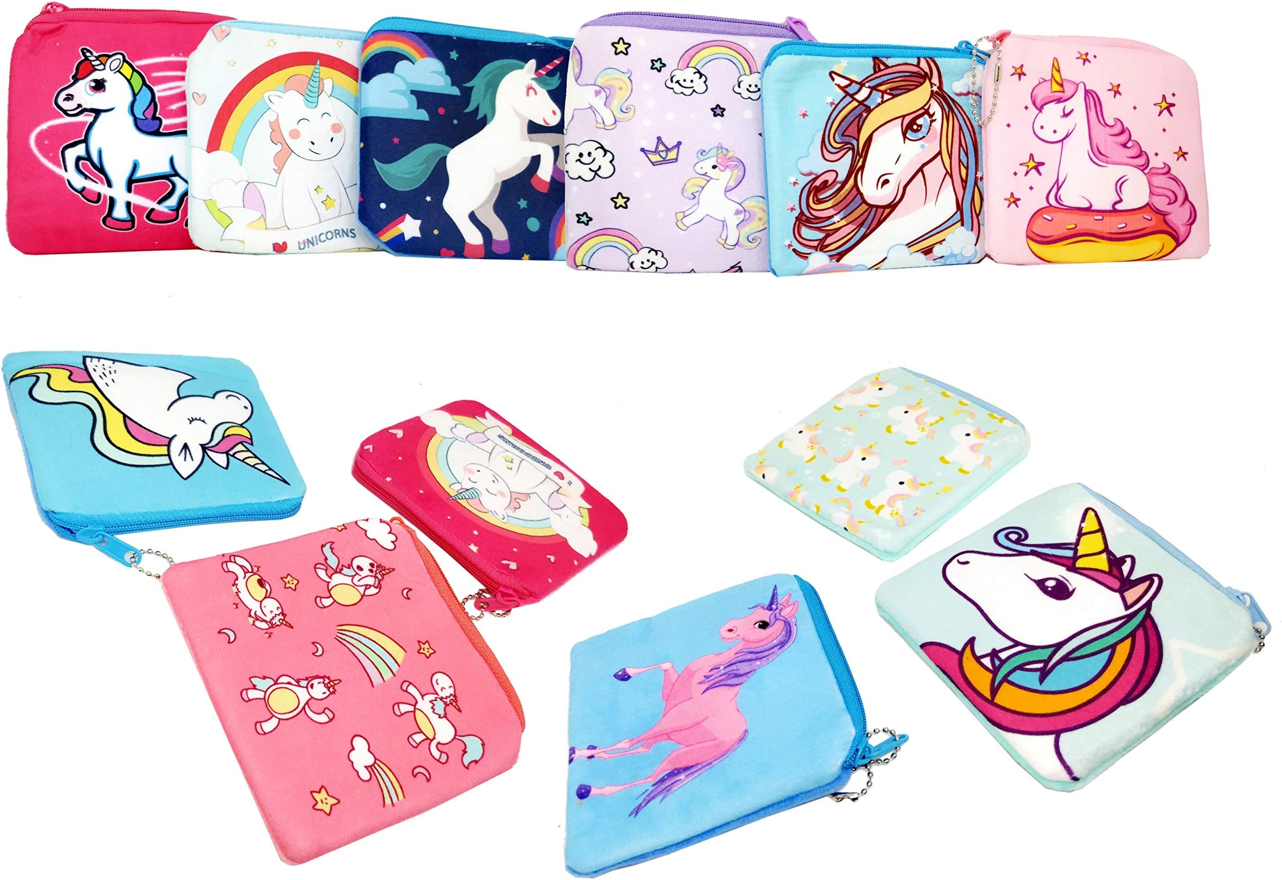Jiada Soft Fabric Unicorn Print Coin Pouch Purse - Return Gifts Pack of 12