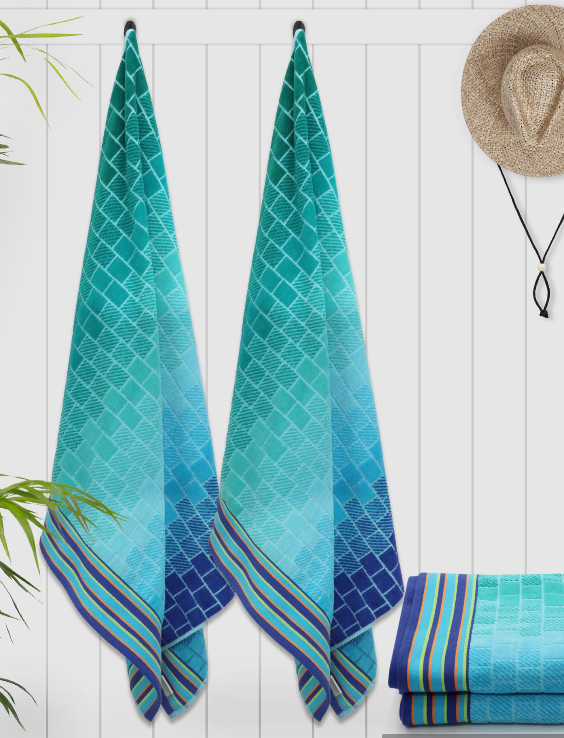 Toalla de playa de gran tamaño – Paquete de 2 toallas grandes y enormes de 35 x 70 – 100% algodón – Toalla de baño de picnic para piscina – terciopelo jacquard de felpa de 450 GSM, 4