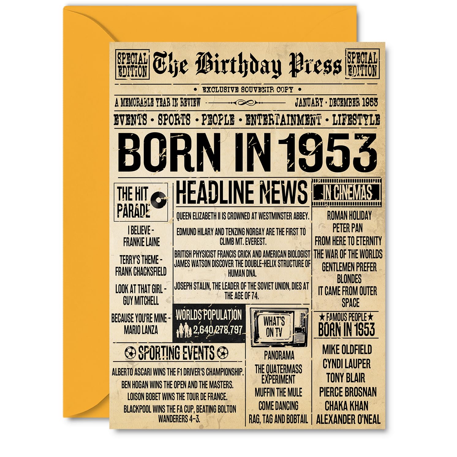 73rd Birthday Card for Women Men - Bday Press Newspaper 1953 - Happy 73 Birthday Cards for Auntie Grandma Brother Wife Dad Nanny, A5 Bday Greeting Cards