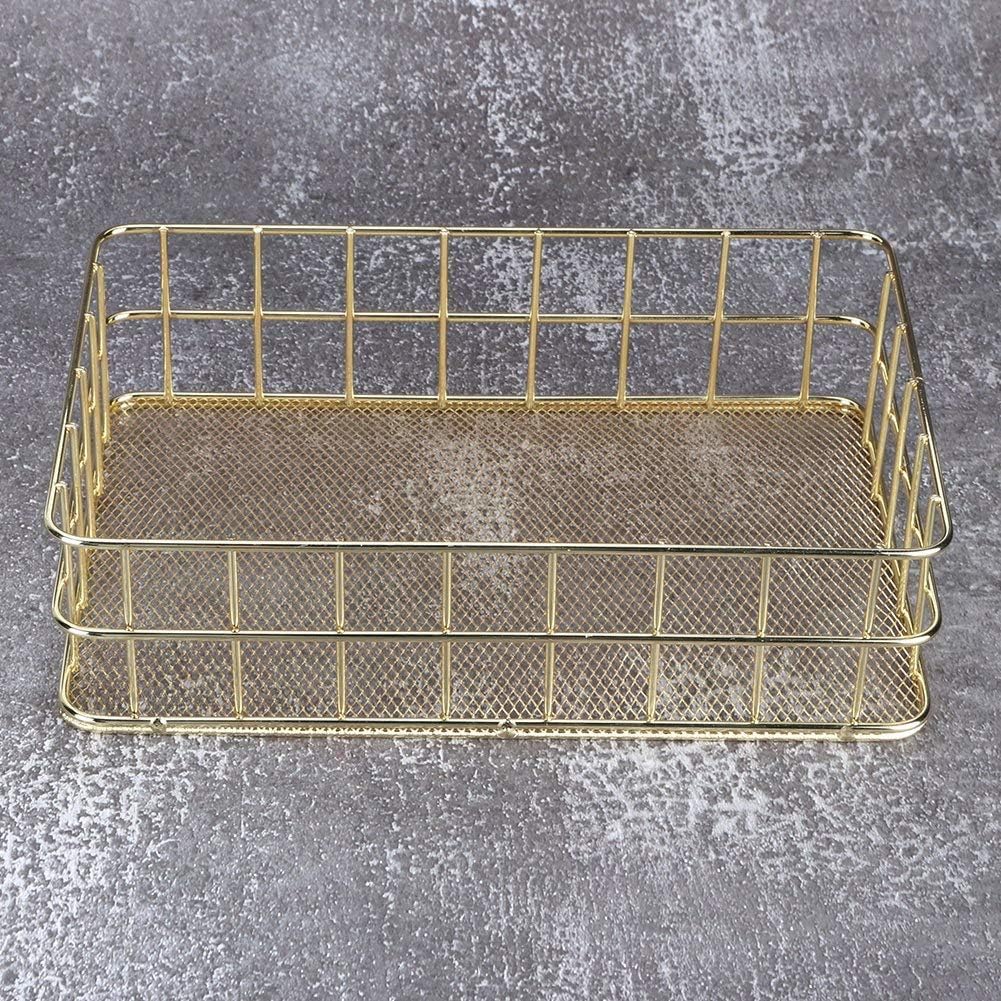 2Pcs Wire Mesh Baskets, 9.6 x 6.5in Golden Desktop Metal Storage Basket Iron Grid Storage Tray Net Basket Storage Bins
