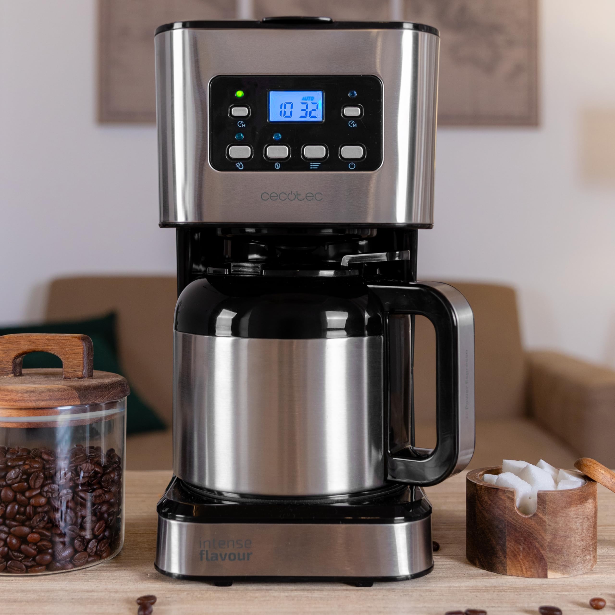 Cecotec Coffee 66 Drop & Thermo Time ekspres do kawy, 950 W, 1,2 l, 10 filiżanek, wyświetlacz LCD, minutnik 24h, system zapobiegający kapaniu, zabezpieczenie przed przegrzaniem, 6 przełączników
