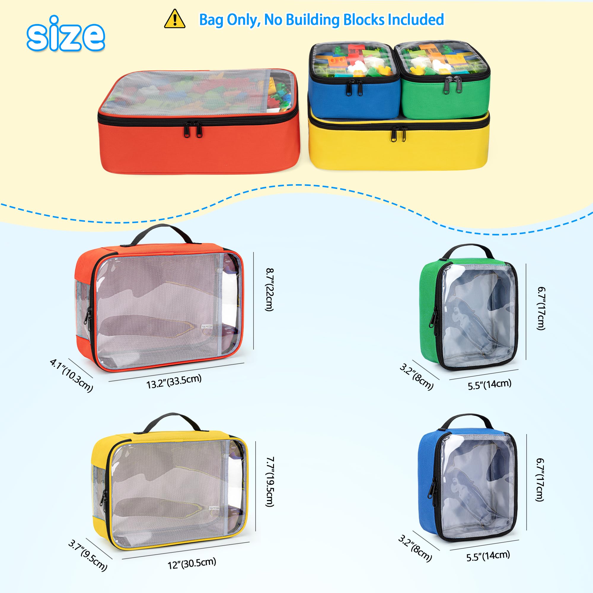 Rexmica 4 Pezzi Sacchetti Portaoggetti per Giocattoli, Borsa per Trasporto per Puzzle, Blocchi di Costruzione, Giochi da Tavolo, Borsa da Viaggio per Vari Piccoli Giocattoli (Solo Borse)