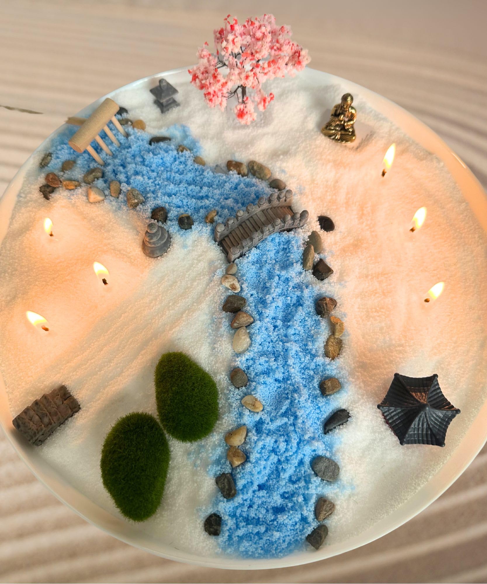 ZEN Garden Candle DIY Set. Sand wax candle and Japan ZEN garden parts