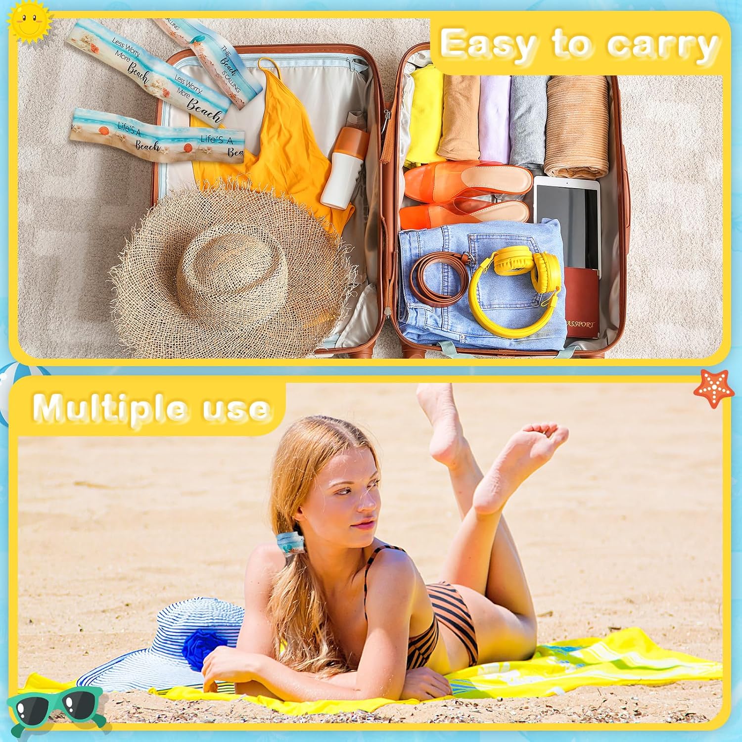 Boao 4 Pcs Large Elastic Towel Bands for Beach Chairs, Seaside image 5