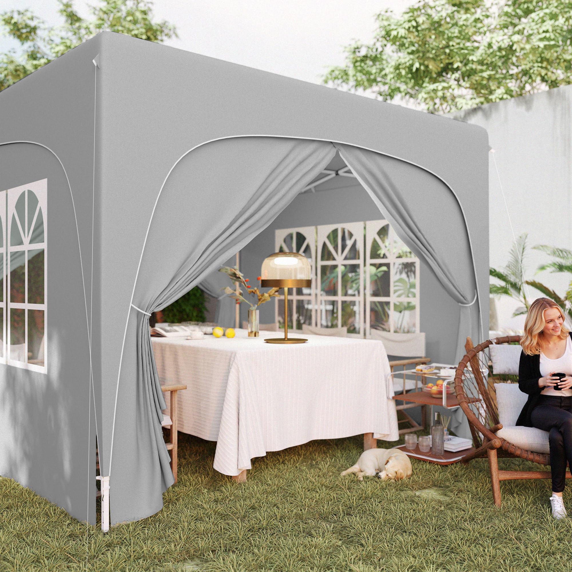 Outsunny Gazebo 3x3 m Pieghevole con Pareti a Rete, Altezza Regolabile e Anti-UV, Gazebo da Giardino Pop Up, Tende per Eventi e Tendoni, Tenda per Giardino, Feste, Campeggio, Grigio Chiaro
