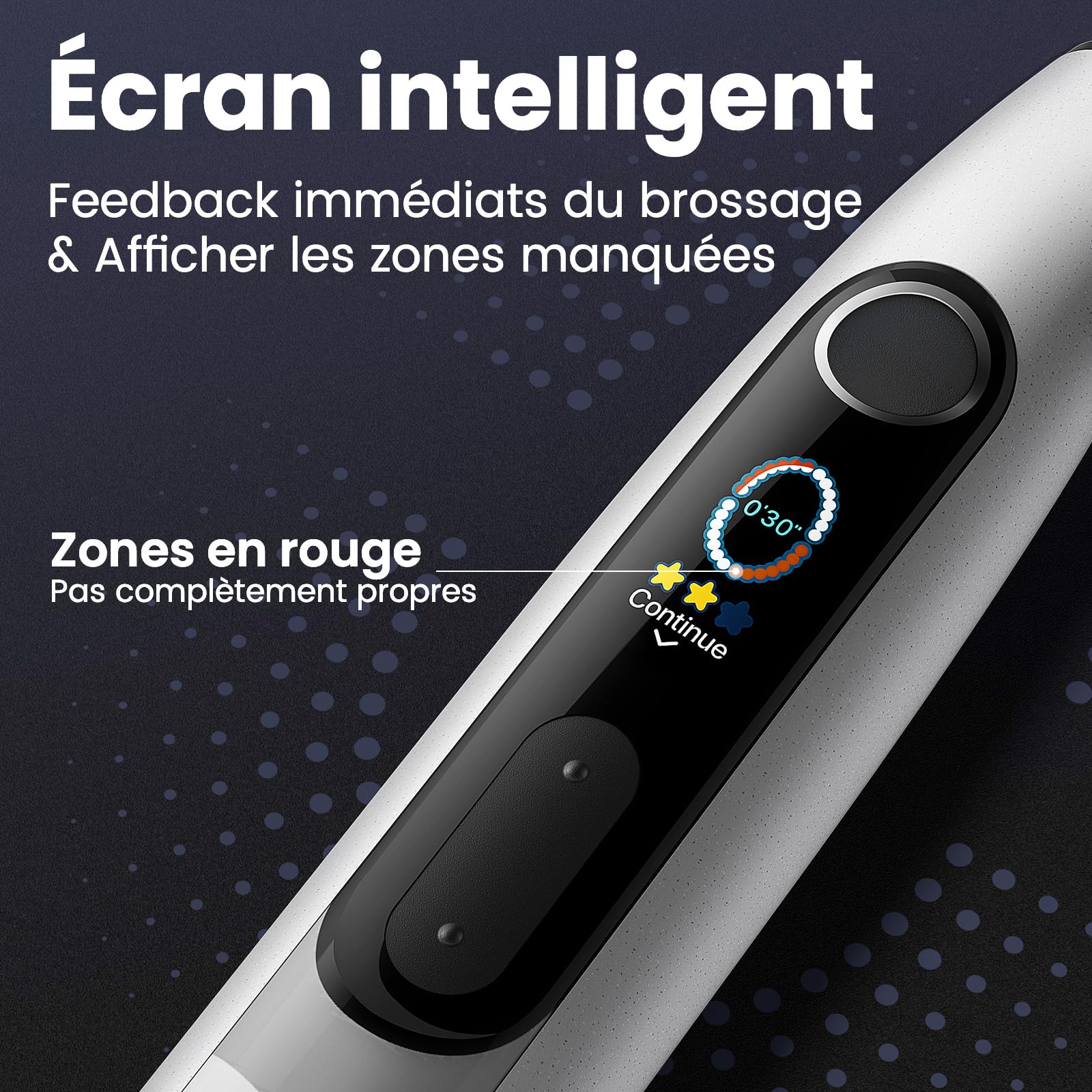 Oclean X10, Brosse A Dents Electrique, Brosse À Dent Électrique Sonique avec Écran Intelligente, Charge Rapide 3h pour 60 Jours, 5 Modes, Minuterie de 2 Mins & Capteur De Pression, IPX7, Gris