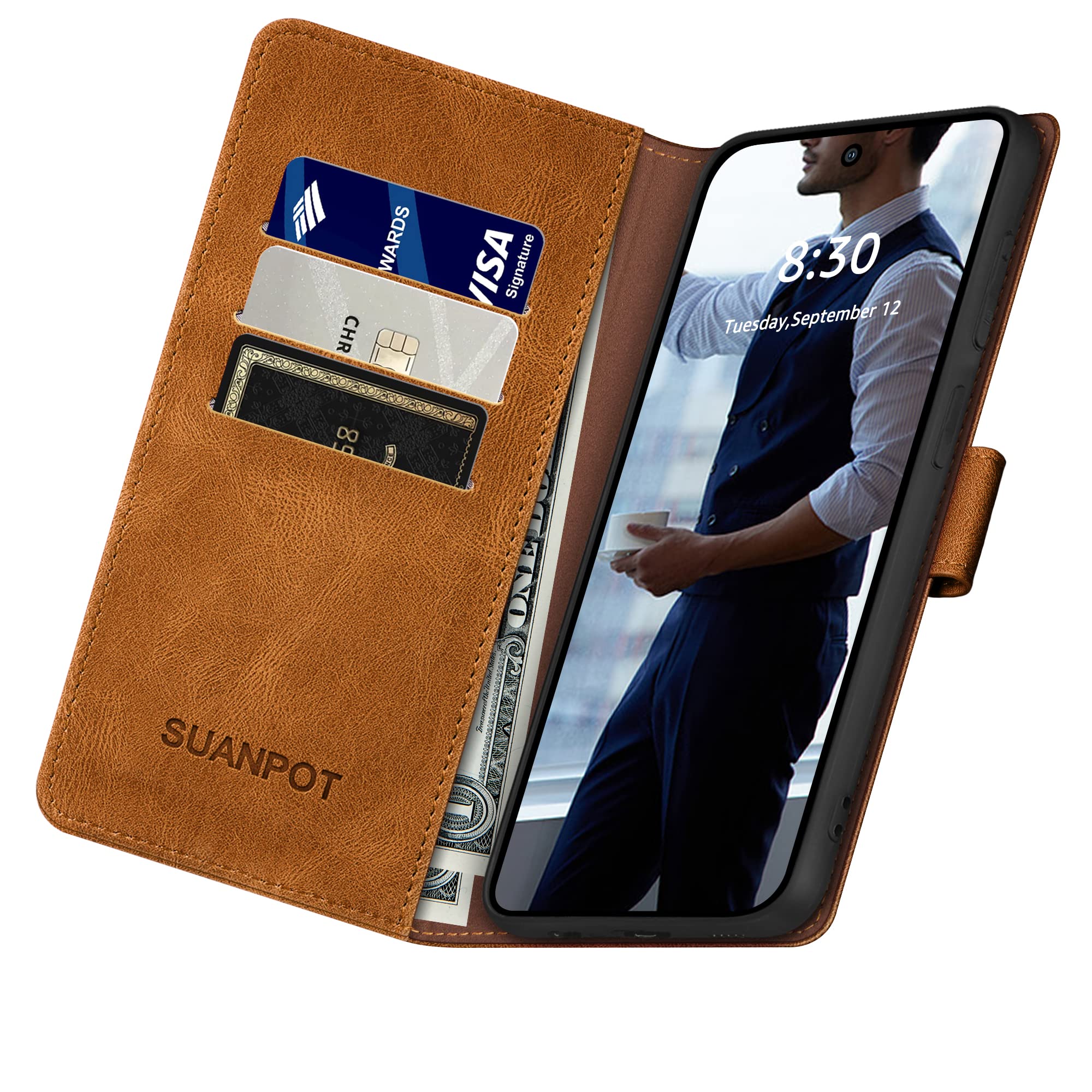 SUANPOT Cover per Google Pixel 7 5G Blocco RFID Portafoglio Slot CarteSupporto Cellulare Magnetica custodia Pelle Sintetica Cover per Pixel 7 Nero