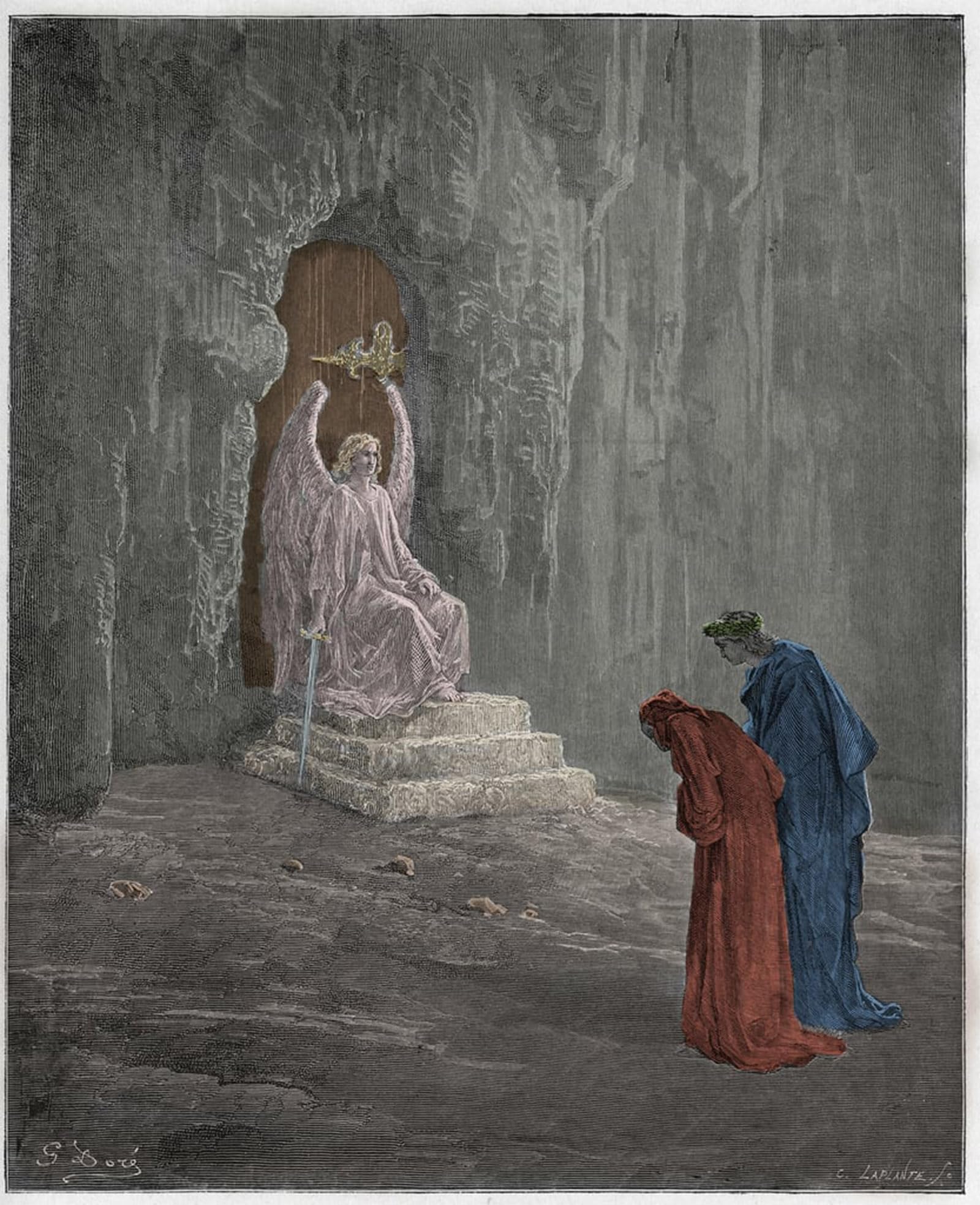 ARTXLXXBN Famous Art Print Poster Vintage Wall Art Purgatorio Canto Dante and Virgil At the Portals of Purgatory Illustration by Gustave Dore Canvas Art Poster for Home Decor 60x90cm