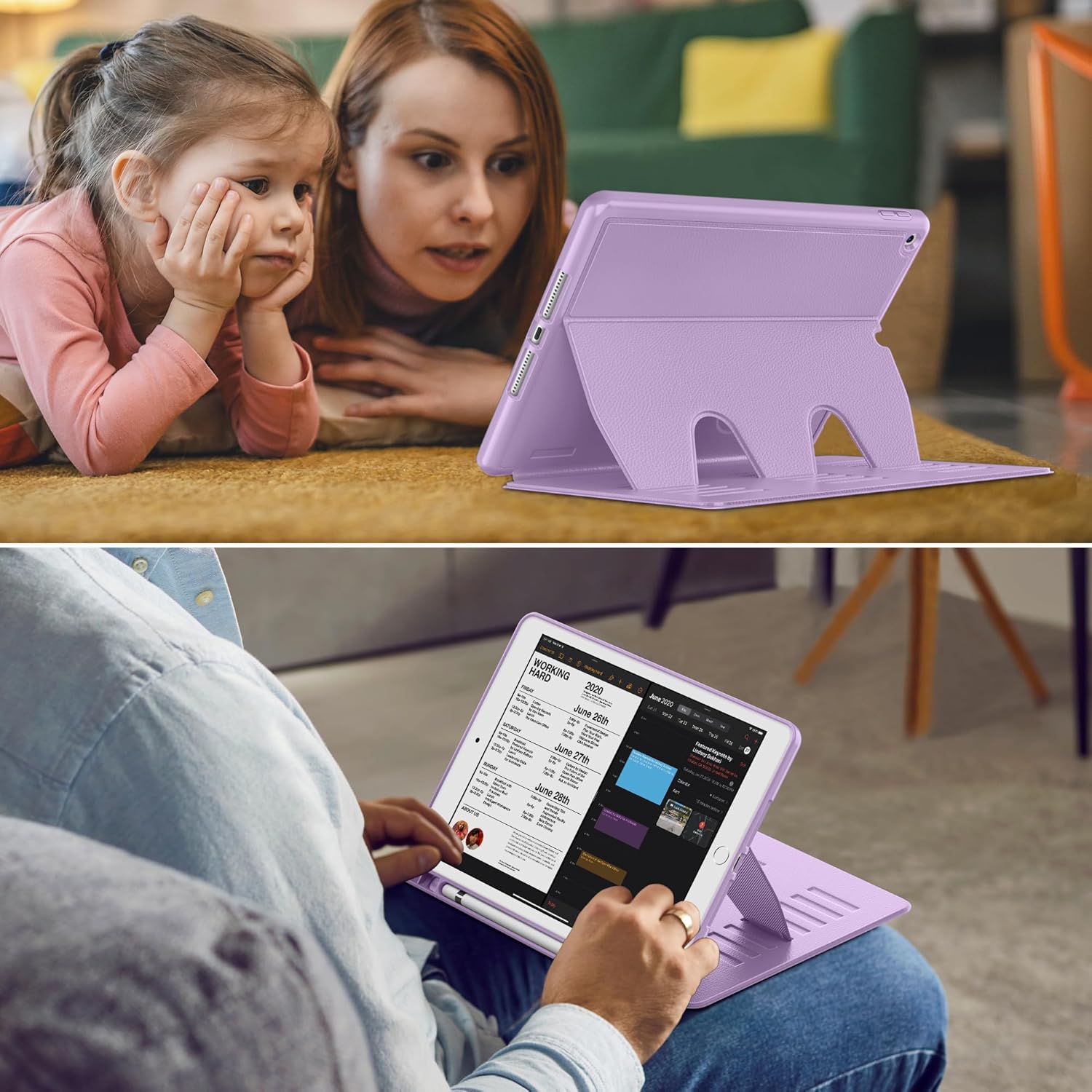 VIKESI Case for iPad 9th / 8th / 7th Generation 10.2 inch (2021/2020/2019 Released),Multiple Angles Magnetic Stand Cover,Shockproof Back,Pencil Holder,and Auto Sleep/Wake,Lilac