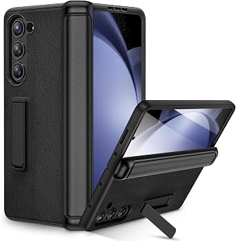Ruky for Galaxy Z Fold 5 Case with Hinge Protection, Black | Full Body Case with Built-in Magnetic Kickstand & Screen Protector PU Leather Protective Phone Case for Z Fold 5