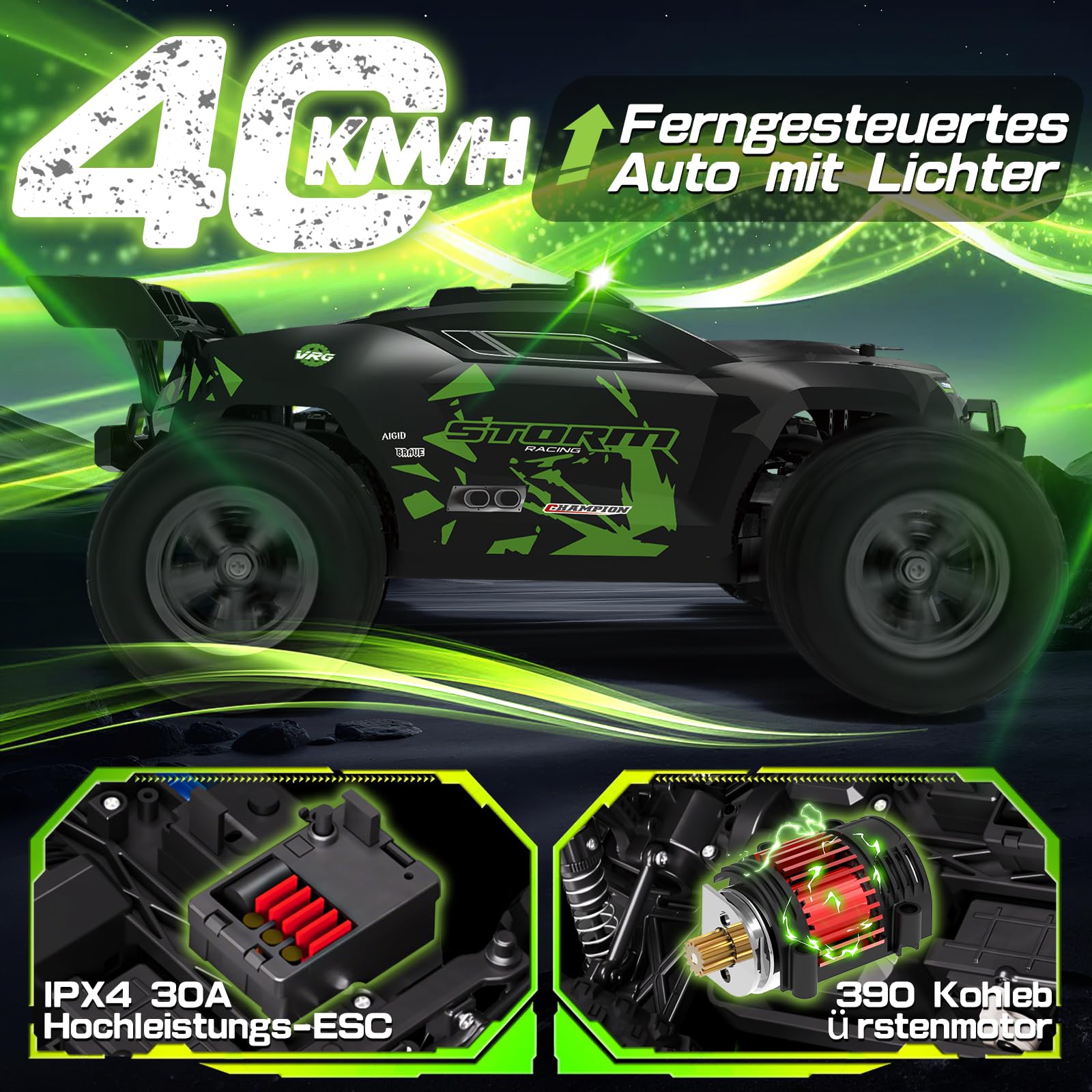 Zdalnie sterowany samochód 40 km/h, od 8, 10 lat, 1/18 RC Auto Offroad z 2 zestawami opon i 2 akumulatorami 50 minut, 2,4 GHz Monster Truck zdalne sterowanie ze światłem, 4WD wodoszczelny samochód RC