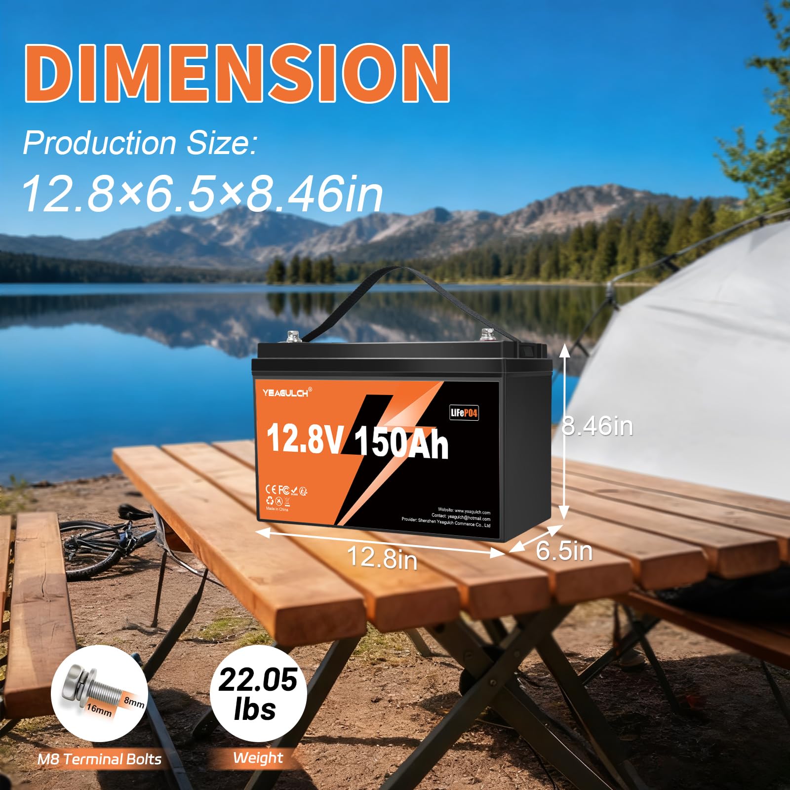 YEAGULCH 12V 150Ah LiFePO4 Lithium Batterie mit 100A BMS 1920Wh für Wohnmobile Solarstrom Off-Grid