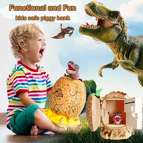 Miniatura 2 de Alcancía de dinosaurio para niños y niños, cajero automático electrónico, ahorro de dinero real, banco de monedas, desbloqueo de huellas dactilares,